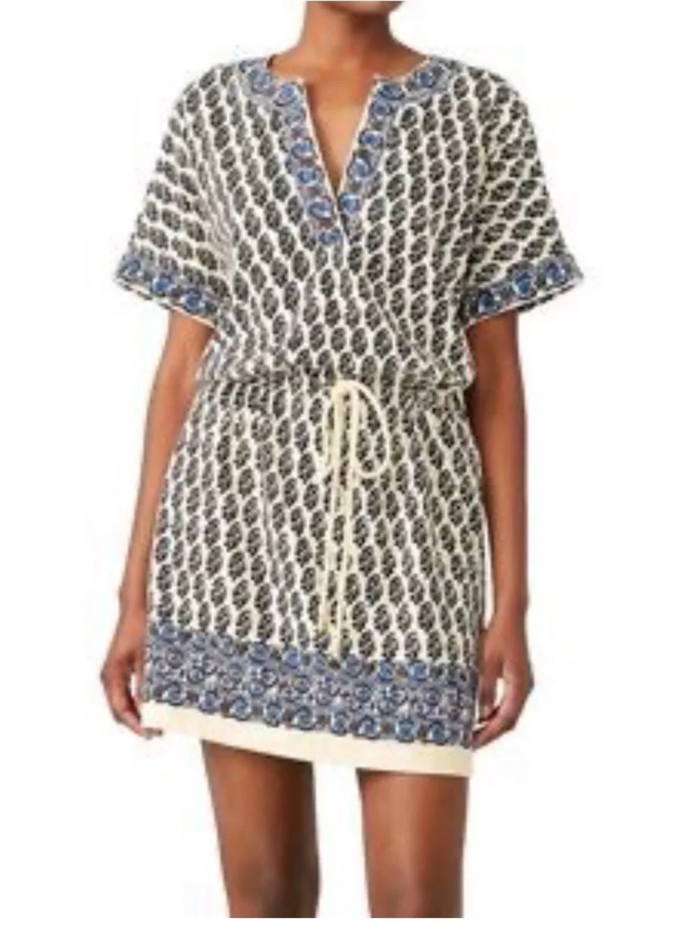 Tory Burch Amara Dress Women's XS 100% Pima Cotton Drawstring fair island